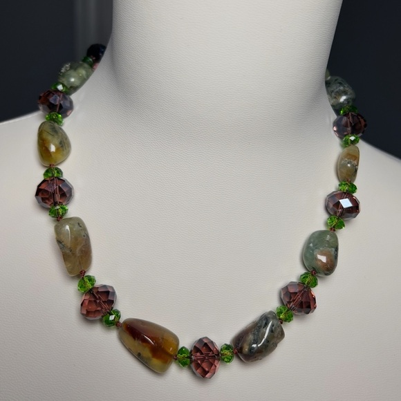 Source Unknown Jewelry - Vintage Thrift Store Hand Beaded Tourmaline Necklace with Gorgeous Sage Earth To